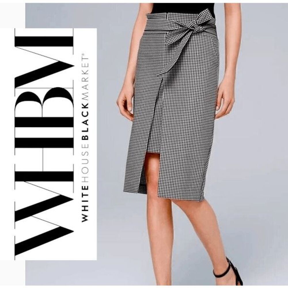 🖤🤍 WHITE HOUSE BLACK MARKET Gingham Pencil Skirt w/Removable Belt NWT SIZE 8